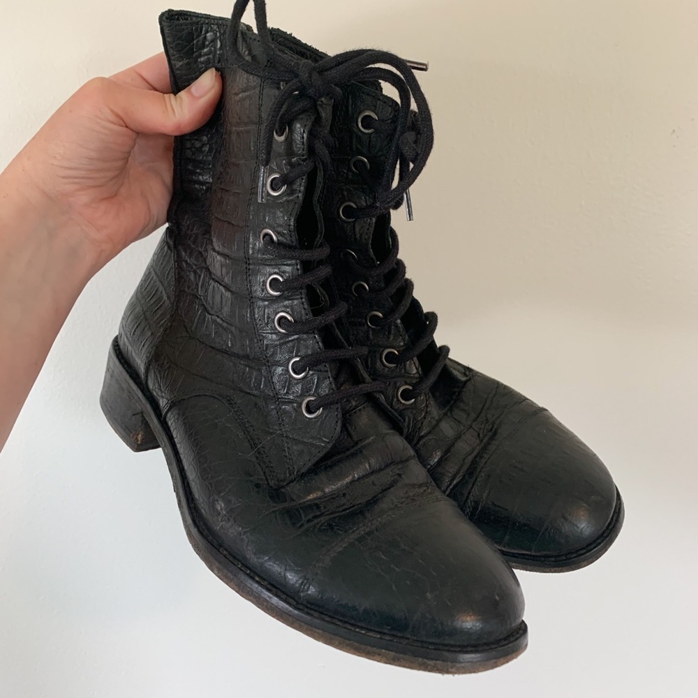 Rare Anine Bing croc combat boot